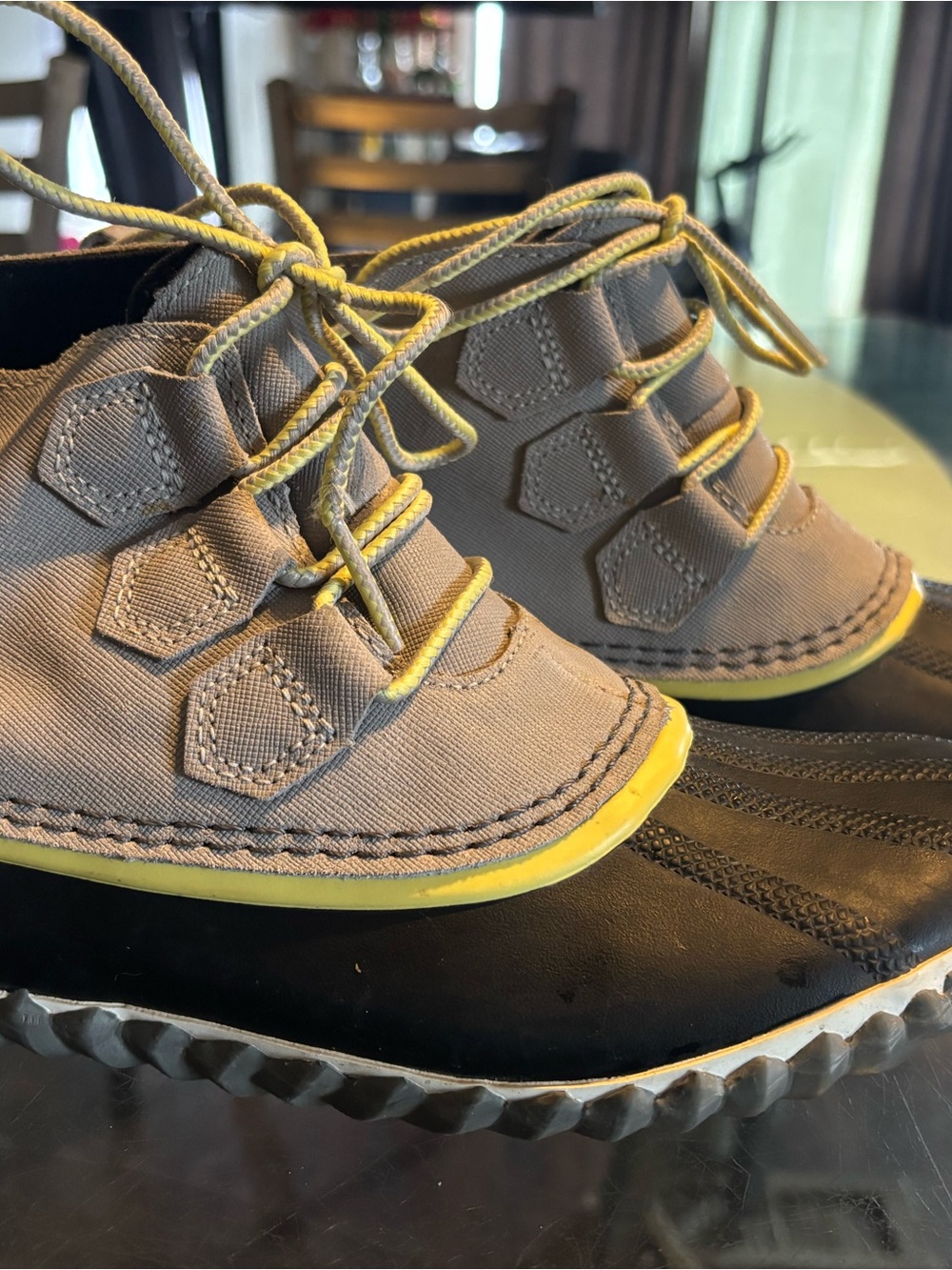 Sorel Women's Brown and Yellow Lace-Up Winter Rain Boots